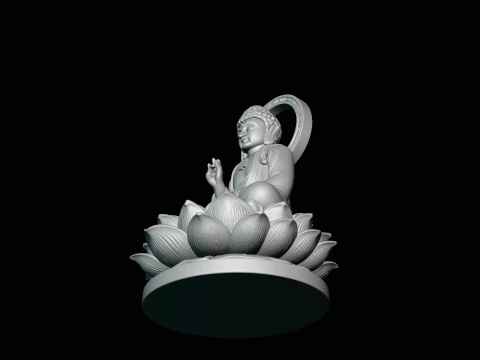 Haloed Buddha on Lotus Statue Design 7 - 3D Print Model 3D Print Model