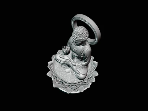 Haloed Buddha on Lotus Statue Design 7 - 3D Print Model 3D Print Model