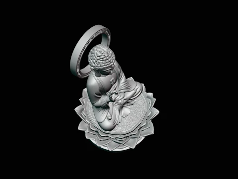 Haloed Buddha on Lotus Statue Design 7 - 3D Print Model 3D Print Model