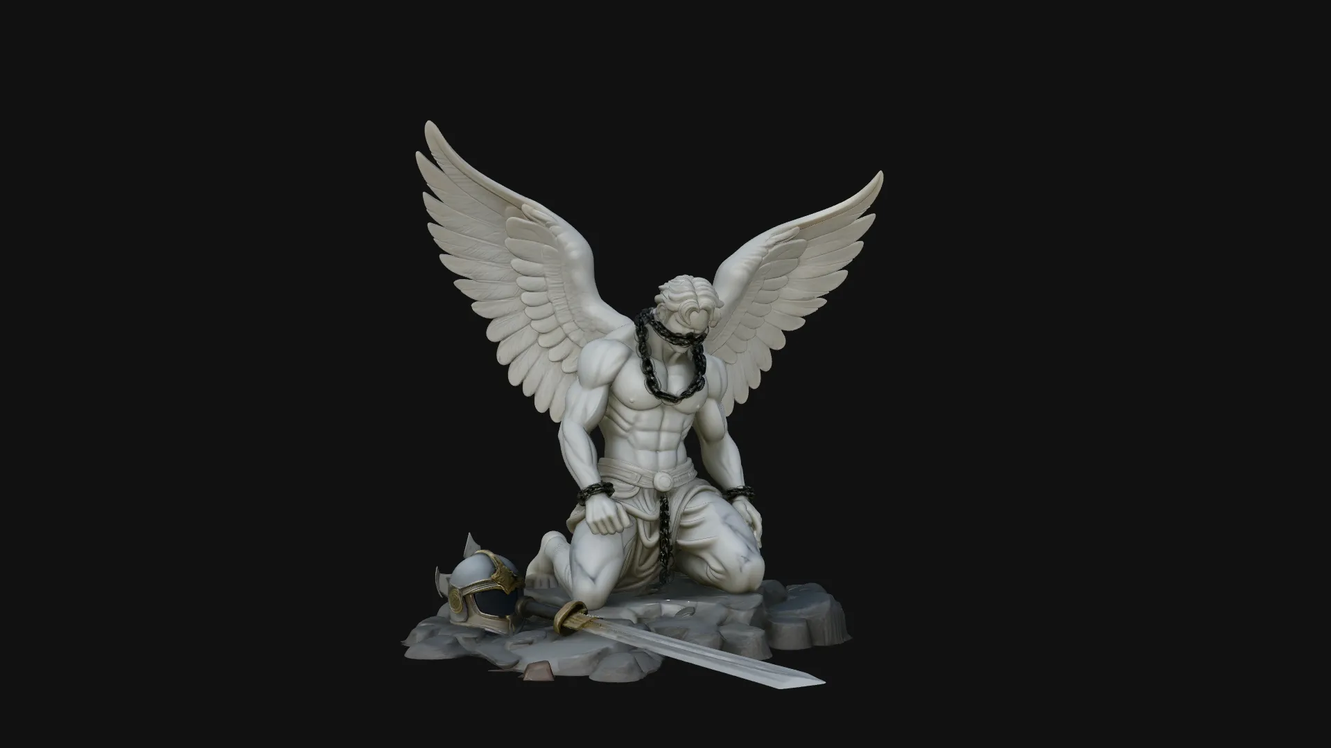 Chained Fallen Angel Statue Design 1 - 3D Print Model 3D Print Model .c4d .max .obj .3ds .fbx .stl .blend 