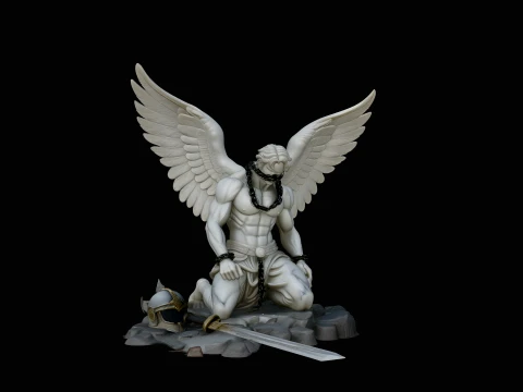 Chained Fallen Angel Statue Design 1 - 3D Print Model 3D printmodel