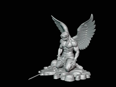 Chained Fallen Angel Statue Design 1 - 3D Print Model 3D Print Model