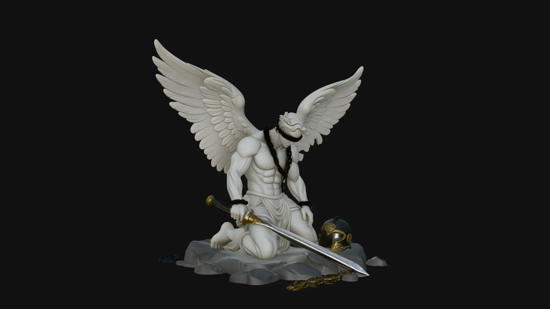 Chained Fallen Angel Statue Design 2 - 3D Print Model 3D Print Model .c4d .max .obj .3ds .fbx .stl .blend 