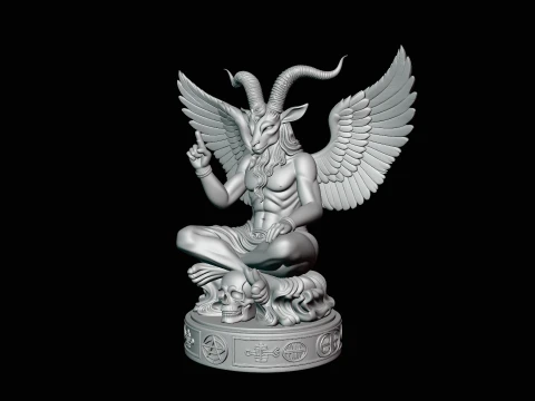 Baphomet on Skull Throne Statue Design 1 - 3D Print Model 3D Print Model