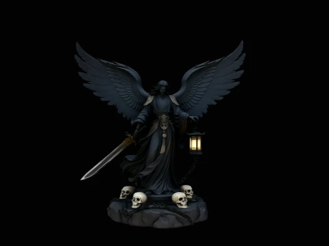 Angel of Death with Lantern Statue Design 1 - 3D Print Model 3D Принт Модель