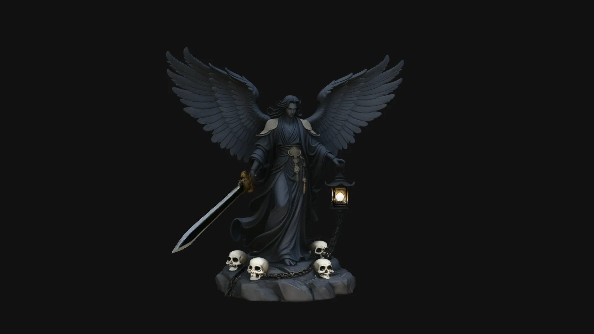 Angel of Death with Lantern Statue Design 2 - 3D Print Model 3D Print Model .c4d .max .obj .3ds .fbx .stl .blend 