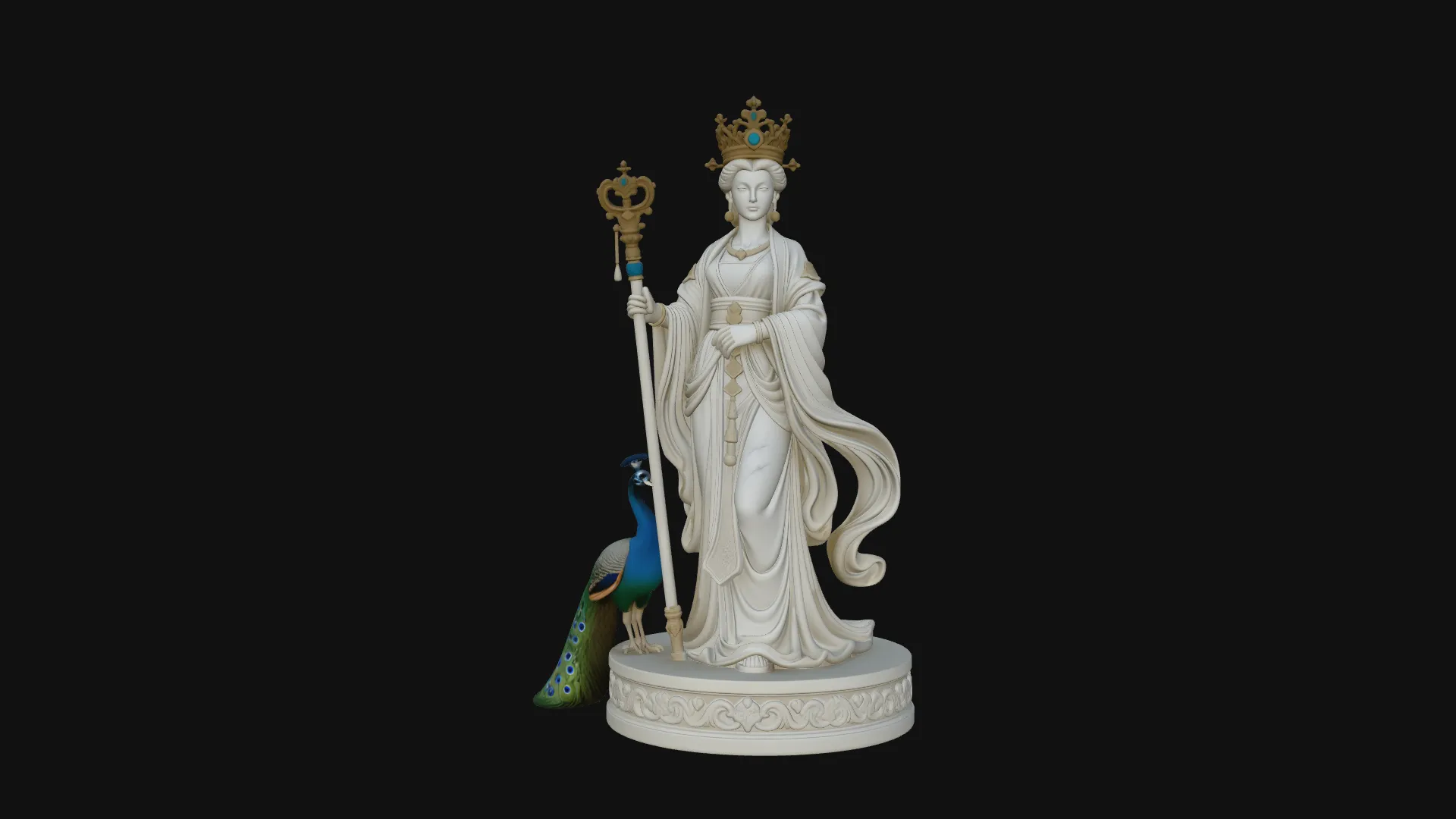 Hera with Peacock Statue Design 1 - 3D Print Model 3D Print Model .c4d .max .obj .3ds .fbx .stl .blend 