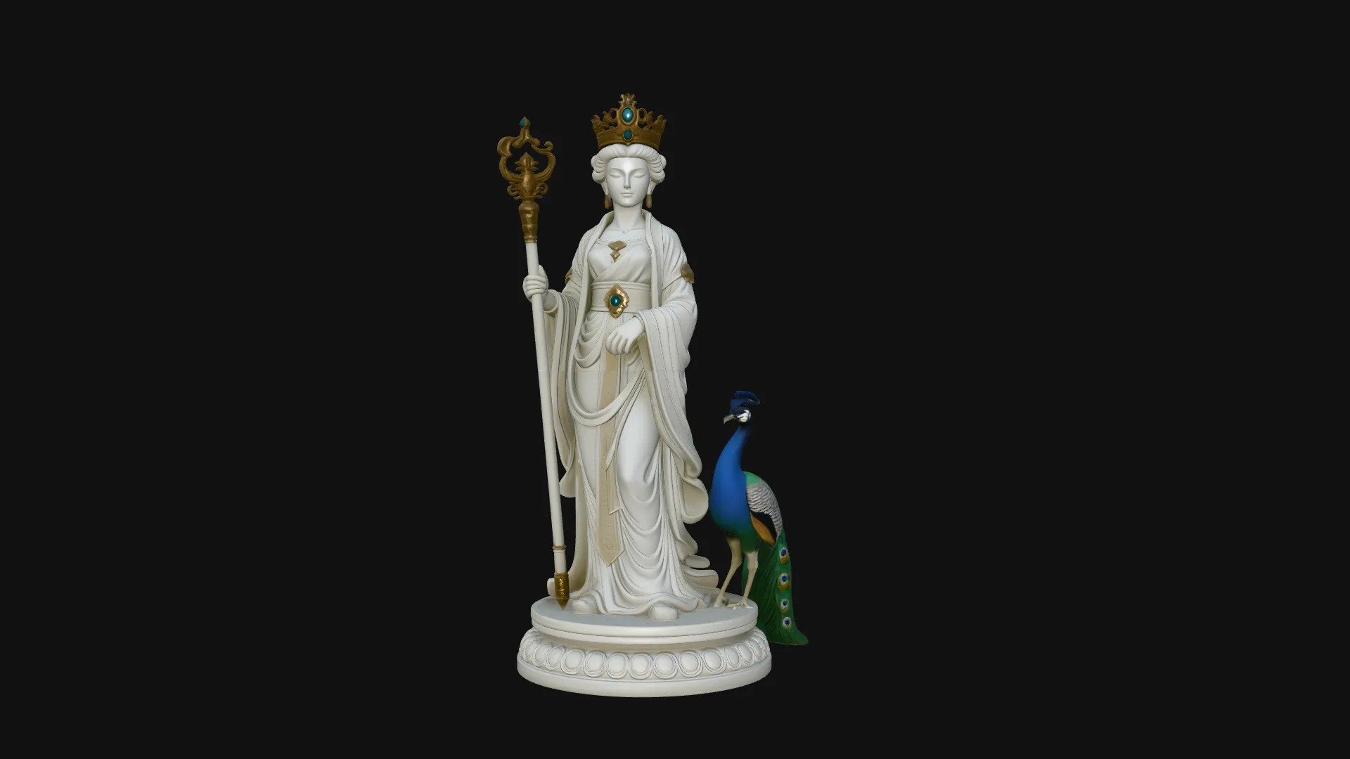 Hera with Peacock Statue Design 2 - 3D Print Model 3D Print Model .c4d .max .obj .3ds .fbx .stl .blend 