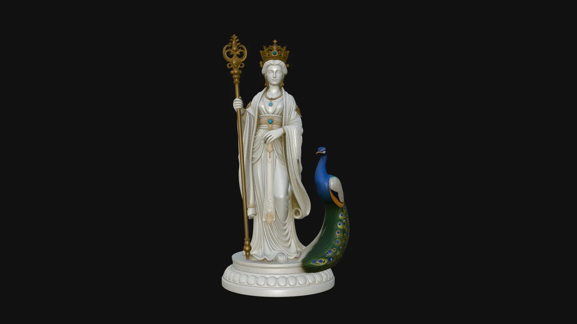 Hera with Peacock Statue Design 3 - 3D Print Model 3D Print Model .c4d .max .obj .3ds .fbx .stl .blend 