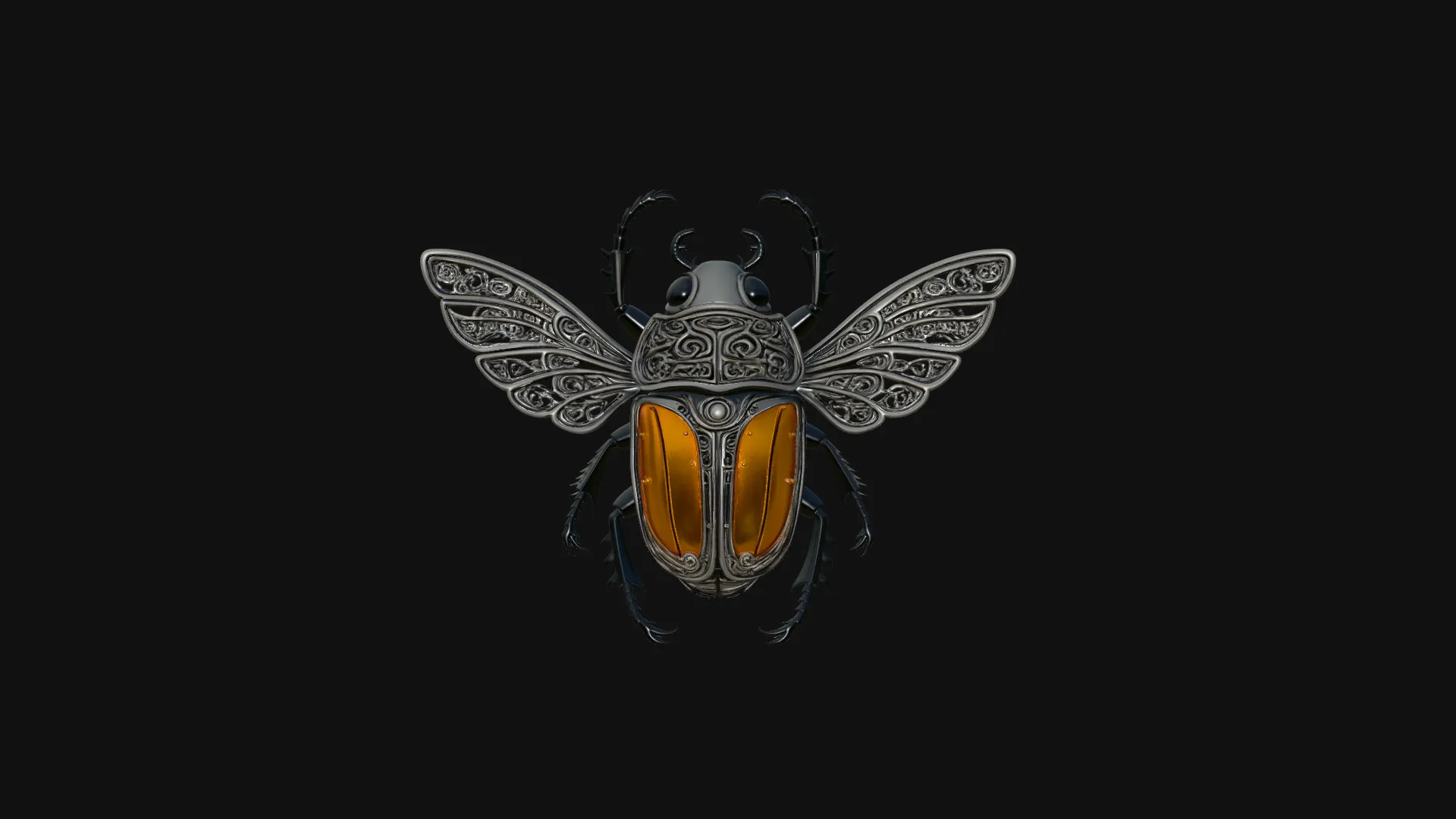 Filigree Winged Beetle Statue Design 1 - 3D Print Model 3D Print Model .c4d .max .obj .3ds .fbx .stl .blend 