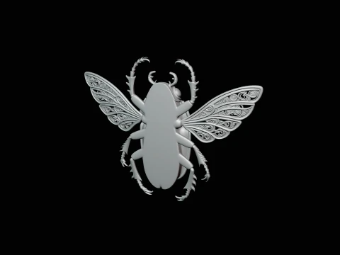 Filigree Winged Beetle Statue Design 1 - 3D Print Model 3D Print Model