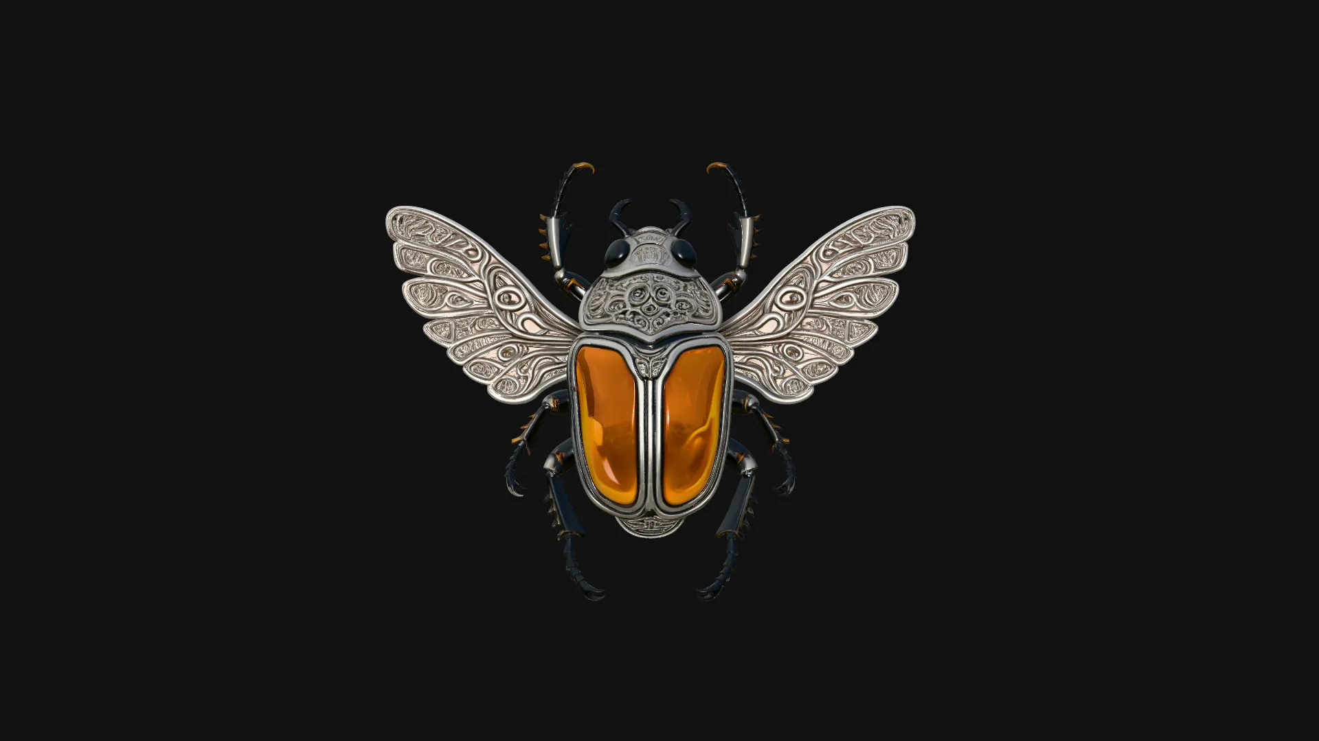 Filigree Winged Beetle Statue Design 2 - 3D Print Model 3D Print Model .c4d .max .obj .3ds .fbx .stl .blend 