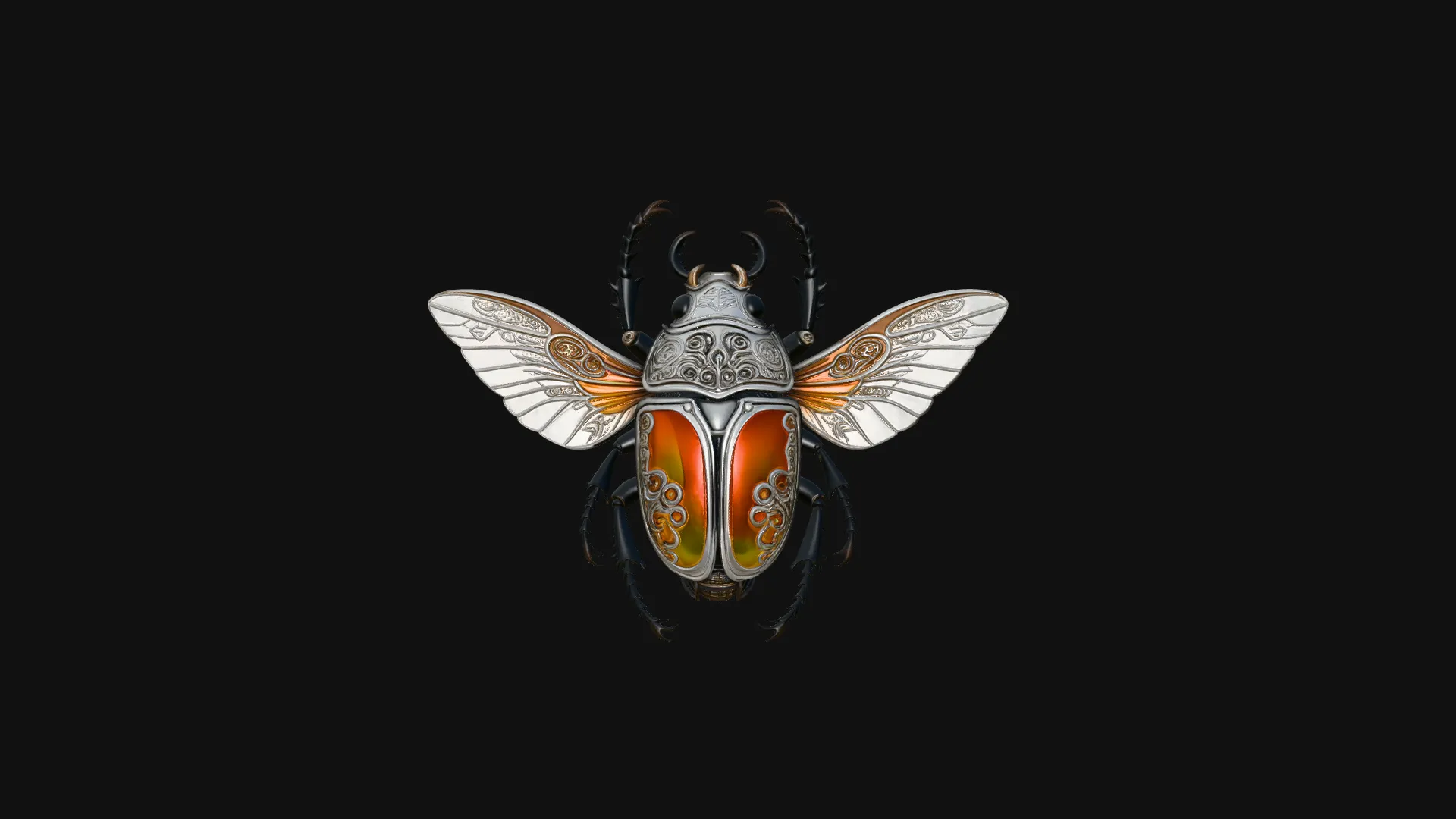 Filigree Winged Beetle Statue Design 3 - 3D Print Model 3D Print Model .c4d .max .obj .3ds .fbx .stl .blend 