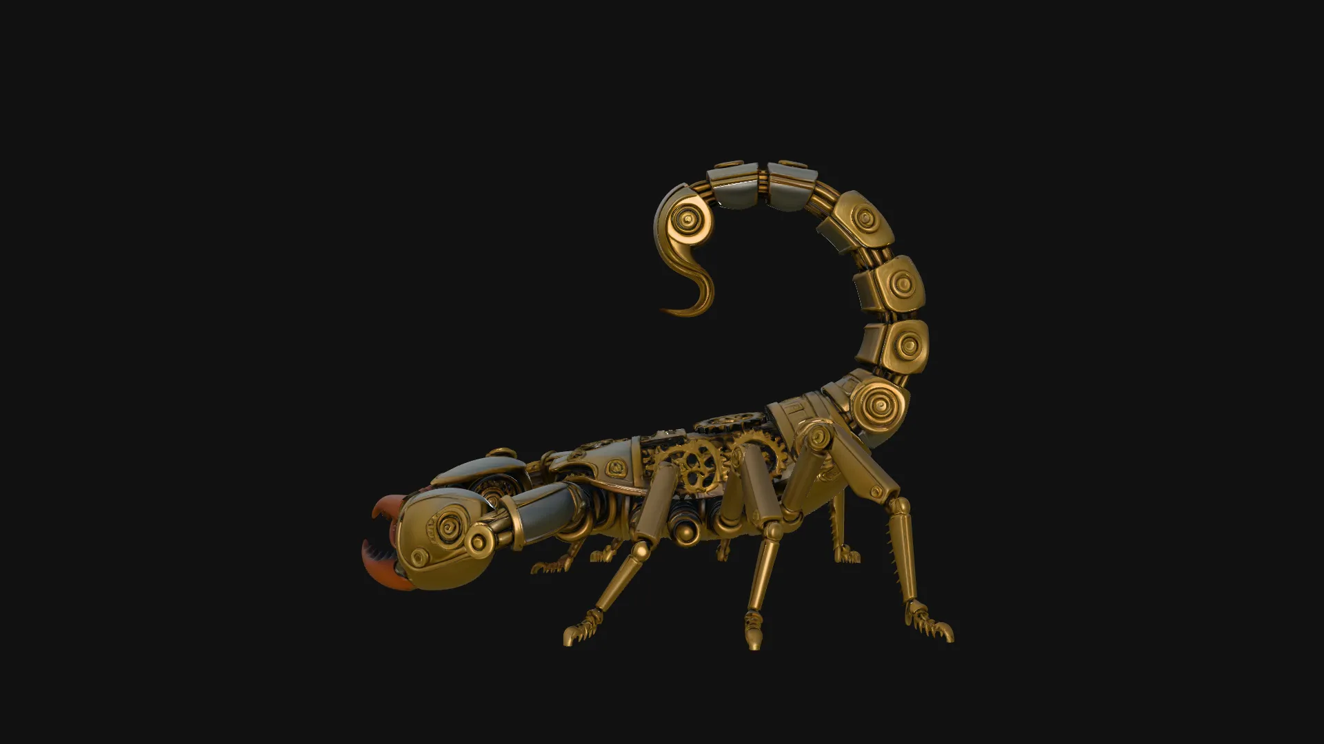 Brass Clockwork Scorpion Statue Design 1 - 3D Print Model 3D Print Model .c4d .max .obj .3ds .fbx .stl .blend 