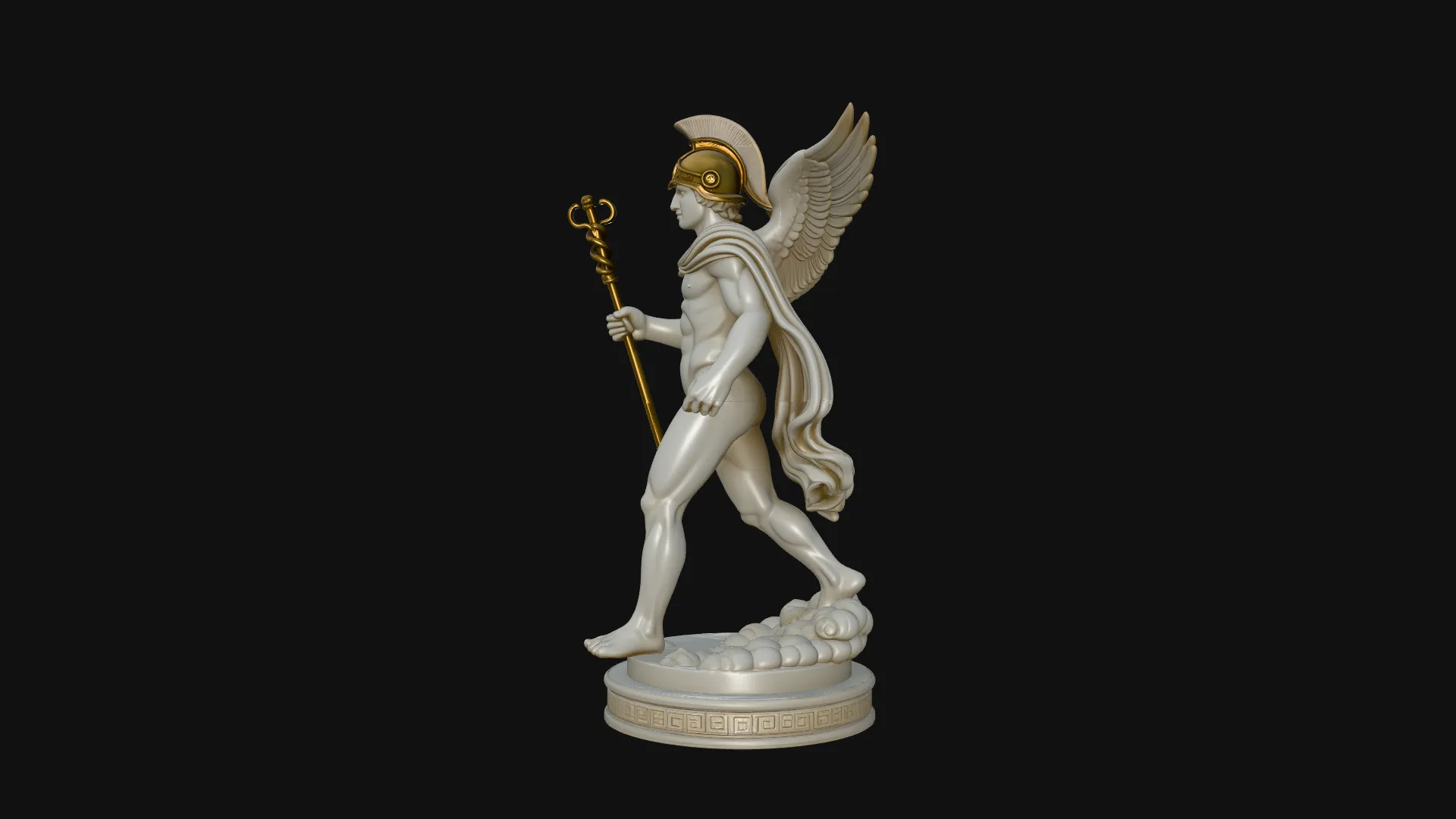 Messenger God with Caduceus Statue Design 1 - 3D Print Model 3D Print Model .c4d .max .obj .3ds .fbx .stl .blend