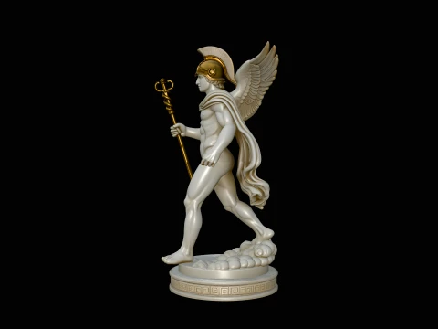 Messenger God with Caduceus Statue Design 1 - 3D Print Model 3D Print Model