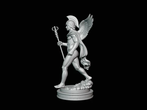 Messenger God with Caduceus Statue Design 1 - 3D Print Model 3D Print Model