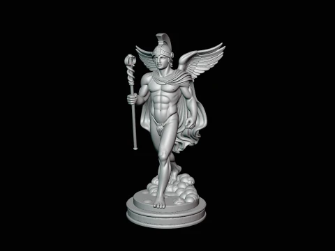 Messenger God with Caduceus Statue Design 1 - 3D Print Model 3D Print Model