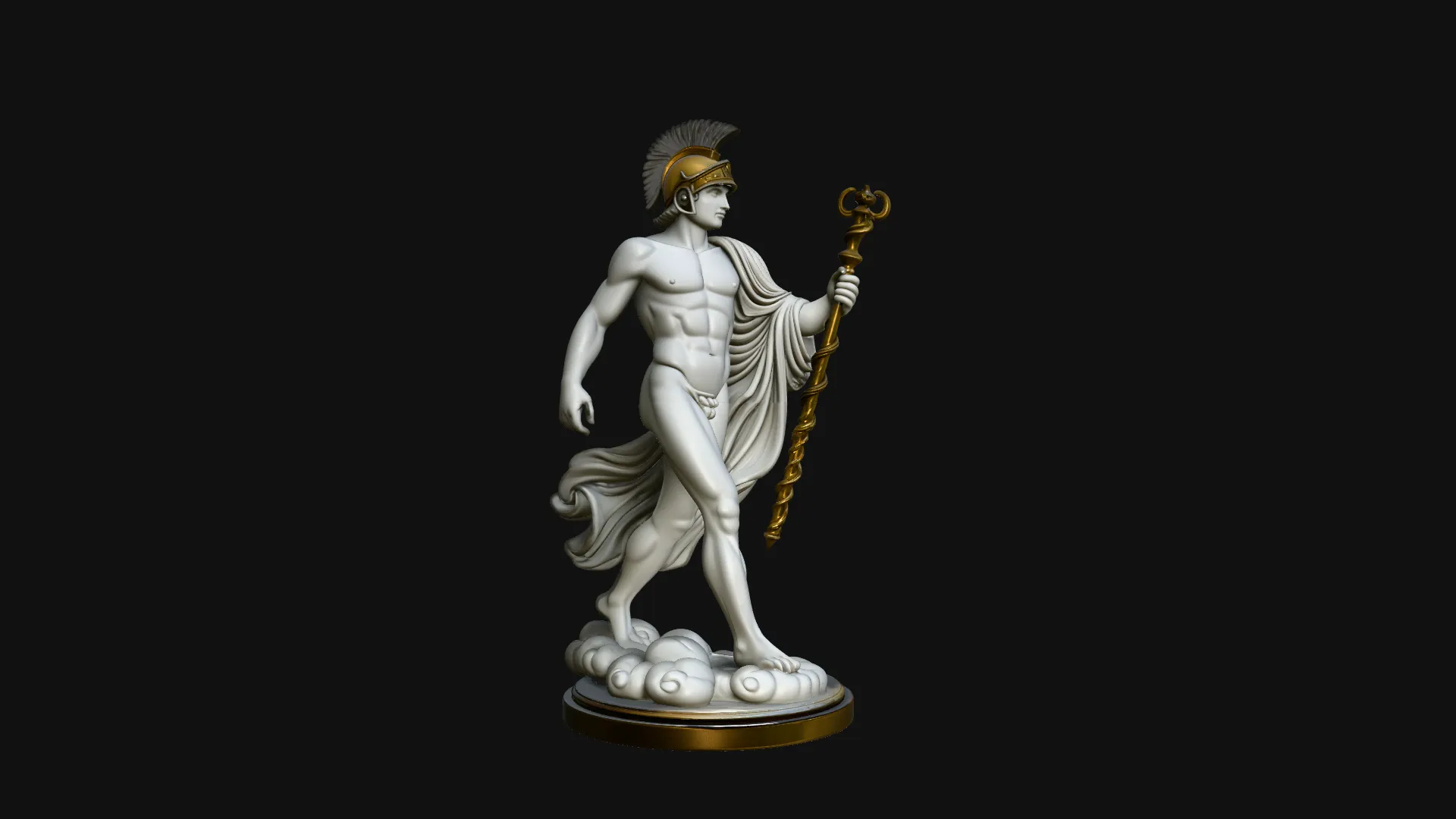 Messenger God with Caduceus Statue Design 2 - 3D Print Model 3D Print Model .c4d .max .obj .3ds .fbx .stl .blend