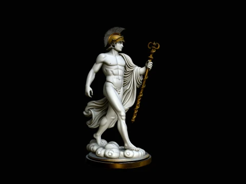 Messenger God with Caduceus Statue Design 2 - 3D Print Model 3D Print Model