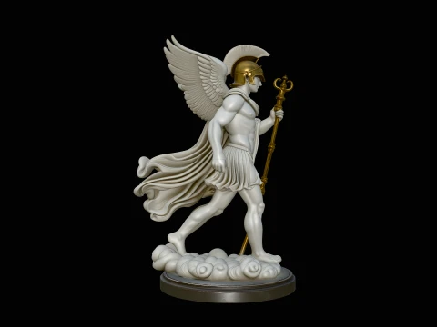 Messenger God with Caduceus Statue Design 3 - 3D Print Model 3D Print Model