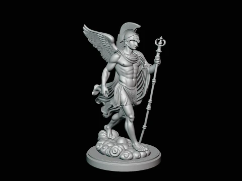 Messenger God with Caduceus Statue Design 3 - 3D Print Model 3D Print Model