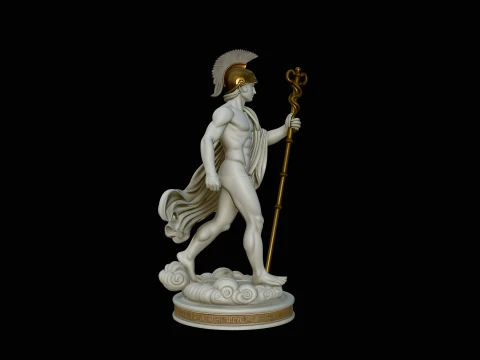 Messenger God with Caduceus Statue Design 4 - 3D Print Model 3D Print Model