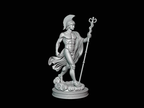 Messenger God with Caduceus Statue Design 4 - 3D Print Model 3D Print Model