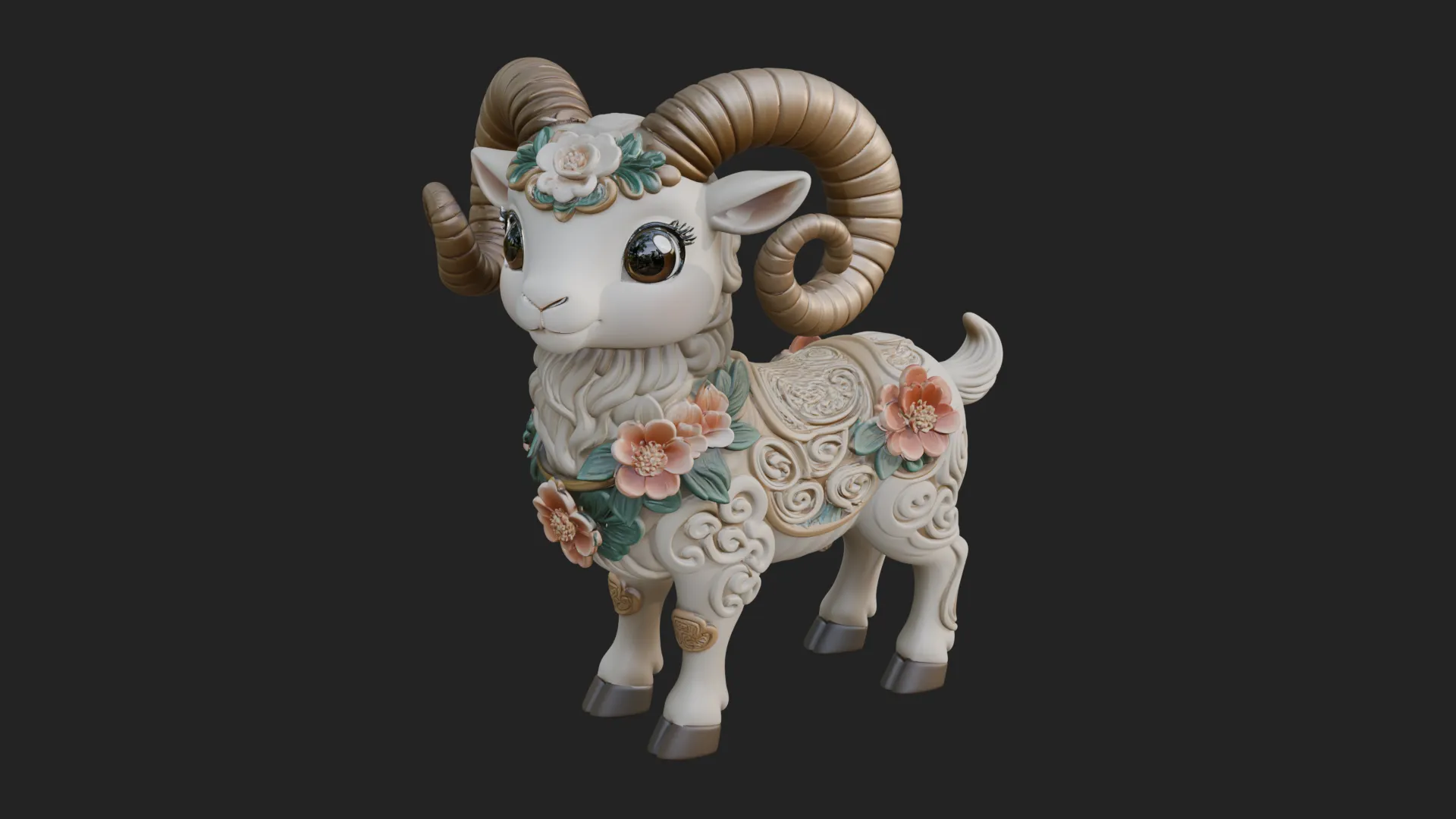 Floral Chibi Ram Statue Design 1 - 3D Print Model 3D Print Model .c4d .max .obj .3ds .fbx .stl .blend 
