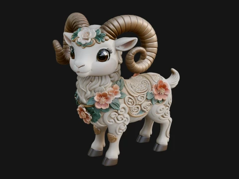 Floral Chibi Ram Statue Design 1 - 3D Print Model Modelo de impresión 3D