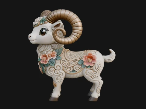 Floral Chibi Ram Statue Design 1 - 3D Print Model 3D Print Model