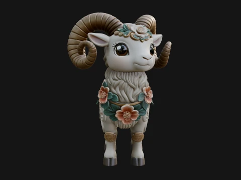 Floral Chibi Ram Statue Design 1 - 3D Print Model 3D Print Model