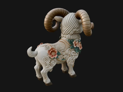 Floral Chibi Ram Statue Design 1 - 3D Print Model 3D Print Model