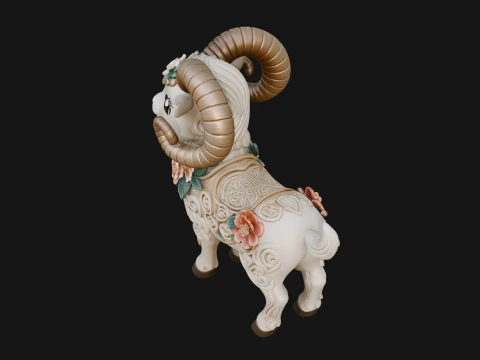 Floral Chibi Ram Statue Design 1 - 3D Print Model 3D Print Model