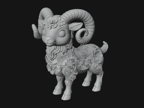 Floral Chibi Ram Statue Design 1 - 3D Print Model 3D Print Model