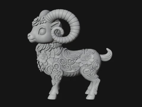 Floral Chibi Ram Statue Design 1 - 3D Print Model 3D Print Model