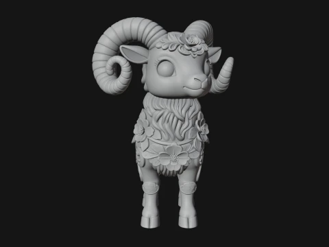 Floral Chibi Ram Statue Design 1 - 3D Print Model 3D Print Model