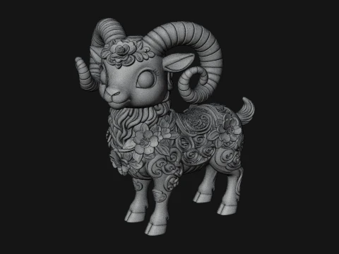 Floral Chibi Ram Statue Design 1 - 3D Print Model 3D Print Model