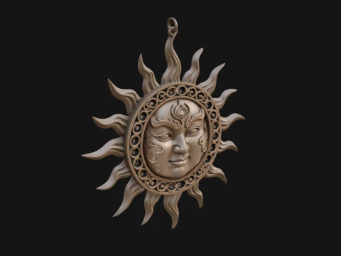 Sun Face Wall Plaque Design 1 - 3D Print Model 3D Print Model