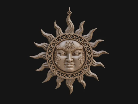 Sun Face Wall Plaque Design 1 - 3D Print Model 3D Print Model