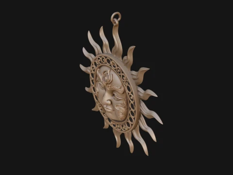 Sun Face Wall Plaque Design 1 - 3D Print Model 3D Print Model