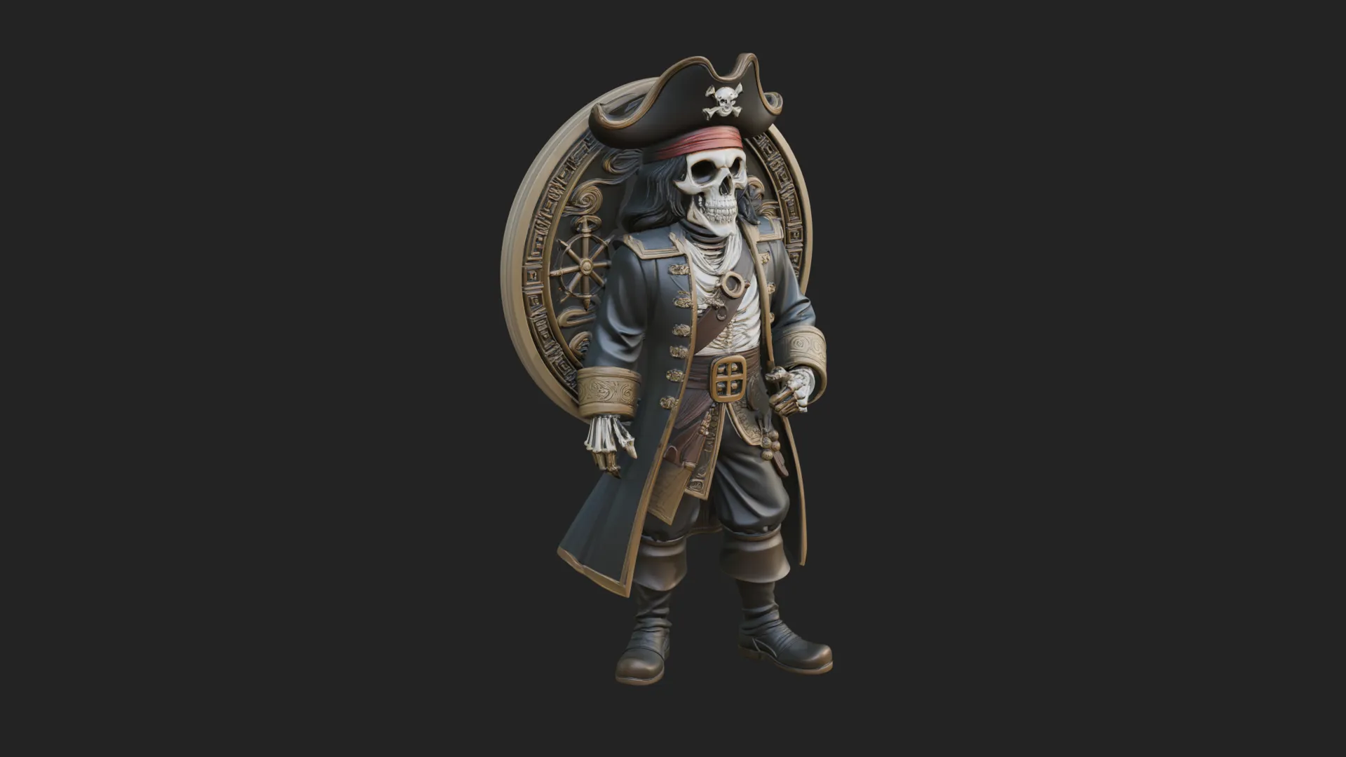 Skeleton Pirate Captain Statue Design 1 - 3D Print Model 3D Print Model .c4d .max .obj .3ds .fbx .stl .blend 