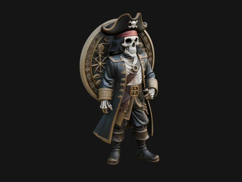 Skeleton Pirate Captain Statue Design 1 - 3D Print Model 3D Print Model