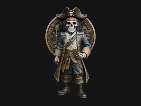 Skeleton Pirate Captain Statue Design 1 - 3D Print Model 3D Print Model