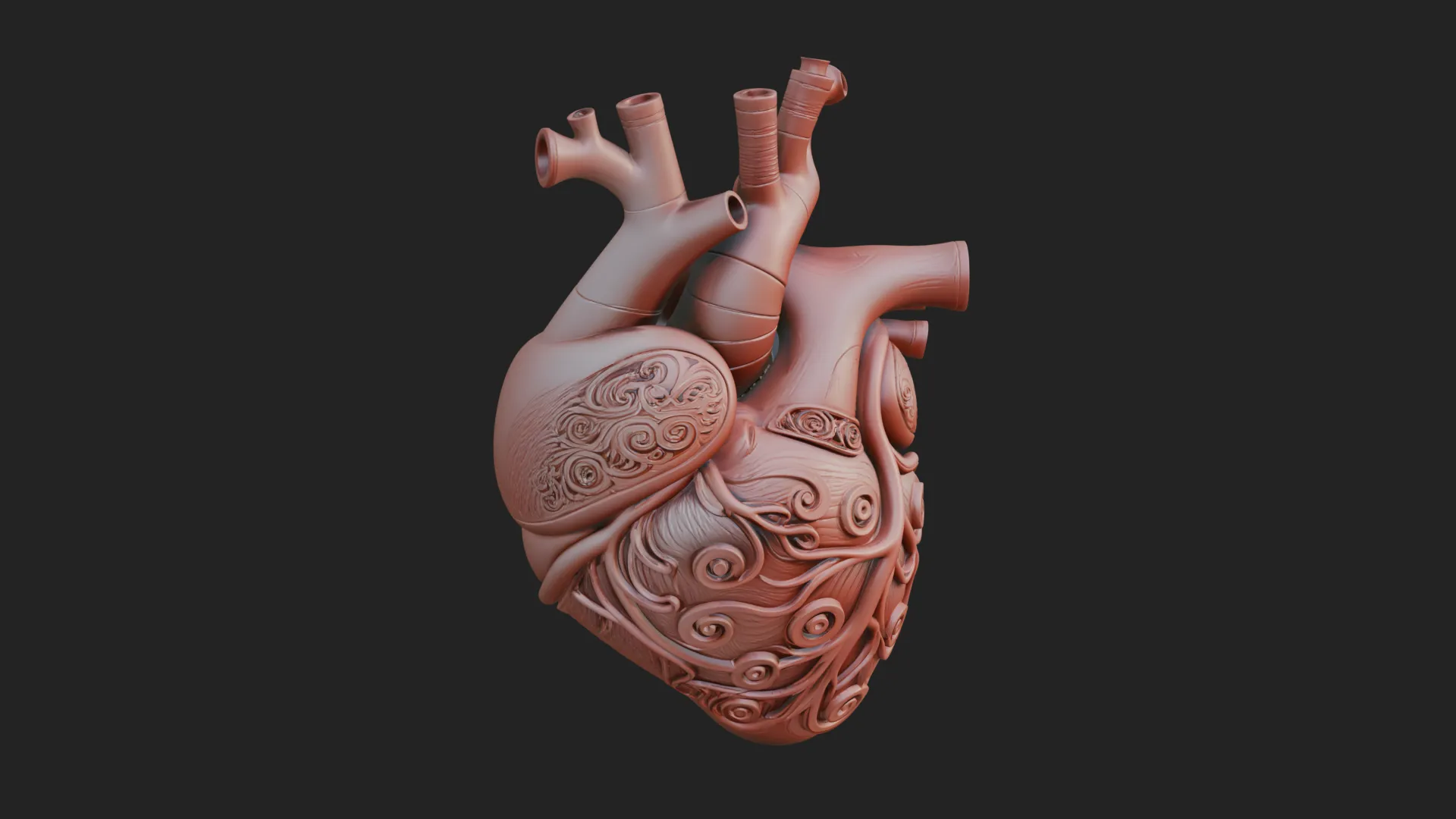 Ornate Anatomical Heart Statue Design 1 - 3D Print Model 3D Print Model .c4d .max .obj .3ds .fbx .stl .blend