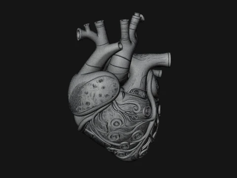 Ornate Anatomical Heart Statue Design 1 - 3D Print Model 3D Print Model