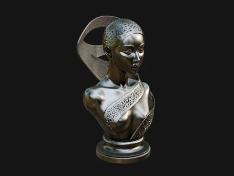 Art Deco Filigree Bust Statue Design 1 - 3D Print Model 3D Druckmodell