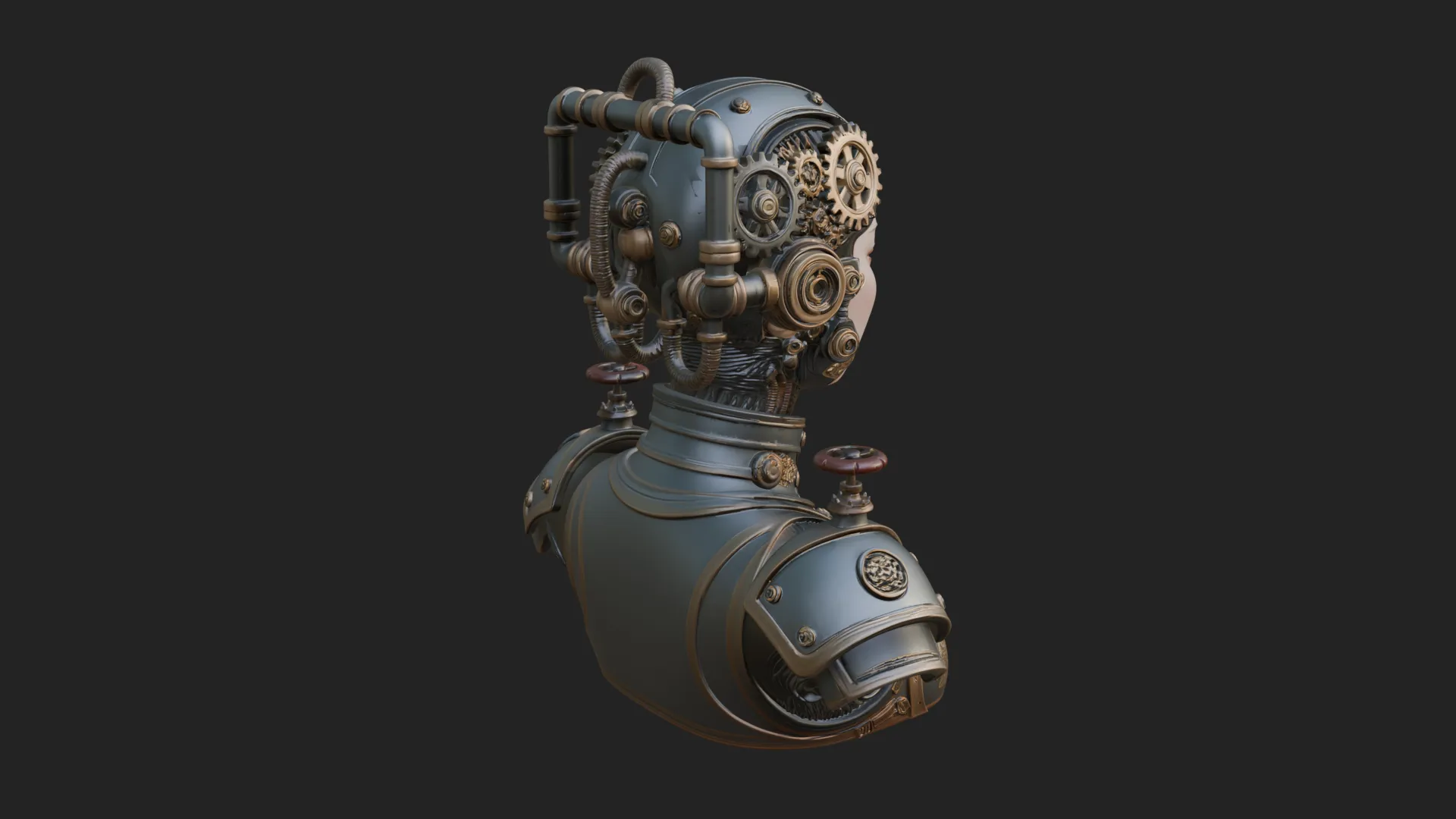 Steampunk Clockwork Head Bust Design 1 - 3D Print Model 3D Print Model .c4d .max .obj .3ds .fbx .stl .blend 
