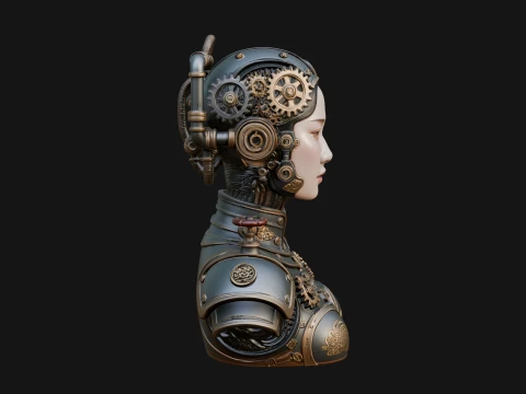 Steampunk Clockwork Head Bust Design 1 - 3D Print Model 3D Print Model