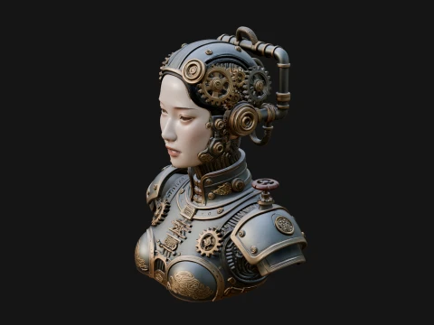 Steampunk Clockwork Head Bust Design 1 - 3D Print Model 3D Print Model